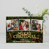 雪だるまエレガントジョイChristmas家族フォトコラージュ 箔シーズンカード (立ち正面)