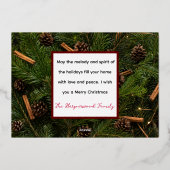 雪だるまエレガントジョイChristmas家族フォトコラージュ 箔シーズンカード (裏面)