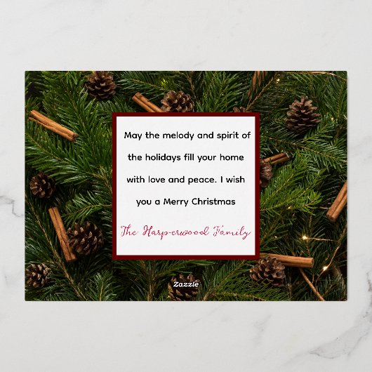 雪だるまエレガントジョイChristmas家族フォトコラージュ 箔シーズンカード (裏面)