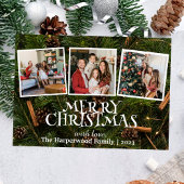 雪だるまエレガントジョイChristmas家族フォトコラージュ 箔シーズンカード