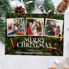 雪だるまエレガントジョイChristmas家族フォトコラージュ 箔シーズンカード
