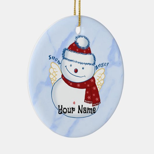 雪だるまエンジェルオーバルカスタムオーナメント セラミックオーナメント (右)