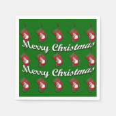 雪だるまオンクリスマスストッキングオーバーグリーン スタンダードカクテルナプキン (正面)