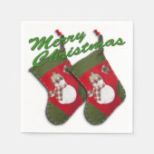雪だるまオンクリスマスストッキングオーバーホワイト スタンダードカクテルナプキン (正面)