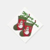 雪だるまオンクリスマスストッキングオーバーホワイト スタンダードカクテルナプキン (角)