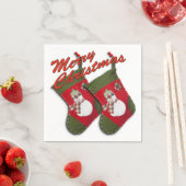 雪だるまオンクリスマスストッキングオーバーホワイト スタンダードカクテルナプキン (インサイチュ)