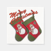 雪だるまオンクリスマスストッキングオーバーホワイト スタンダードカクテルナプキン (正面)