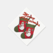 雪だるまオンクリスマスストッキングオーバーホワイト スタンダードカクテルナプキン (角)