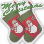 雪だるまオンクリスマスストッキングカスタムカット シール (正面)