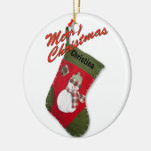 雪だるまオンクリスマスストッキング写真 セラミックオーナメント (左)