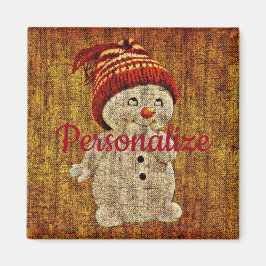 雪だるまオンバーラップかわいい素朴な冬 マグネット