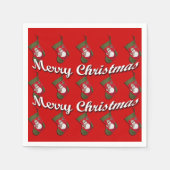 雪だるまオンメリークリスマスストッキングオーバーレッド スタンダードカクテルナプキン (正面)