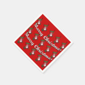 雪だるまオンメリークリスマスストッキングオーバーレッド スタンダードカクテルナプキン (角)