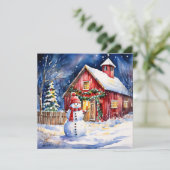 雪だるまオンヴィンテージファームクリスマス カード (スタンド正面)