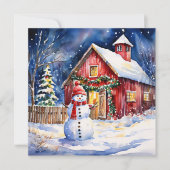 雪だるまオンヴィンテージファームクリスマス カード (正面)