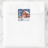 雪だるまオンヴィンテージファームクリスマス スクエアシール (バッグ)