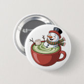 雪だるまオン抹茶バスタブおもしろいクリスマス 缶バッジ (正面&裏面)