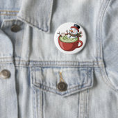 雪だるまオン抹茶バスタブおもしろいクリスマス 缶バッジ (インサイチュ)
