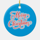 雪だるまオン青と赤のメリークリスマスフォト セラミックオーナメント (裏面)