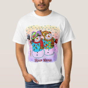 雪だるまカスタムカップルTシャツ Tシャツ