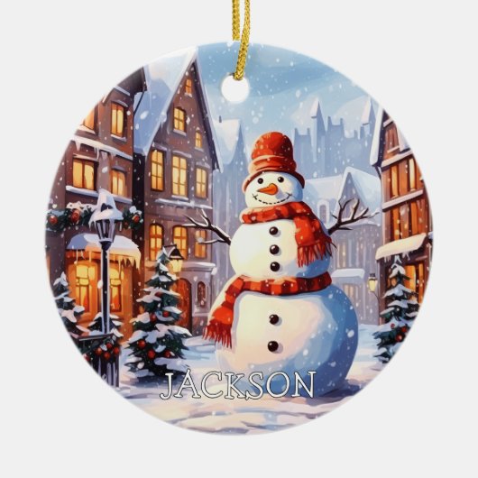雪だるまカスタムクリスマス飾り セラミックオーナメント (正面)