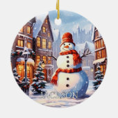 雪だるまカスタムクリスマス飾り セラミックオーナメント (裏面)