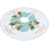 雪だるまカスタムファミリー名メリークリスマス ブラッシュドポリエステルツリースカート (アングル)