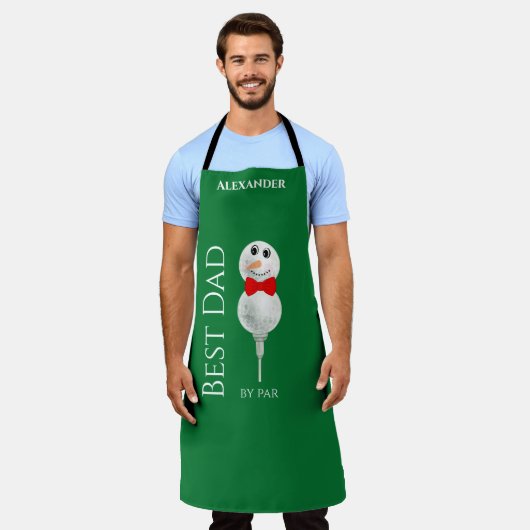 雪だるまカスタムレッドボウタイブラックバッファローボタン エプロン (着用した状態)