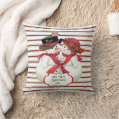 雪だるまカップルとキャンディーケーストライプン クッション (ブランケット)