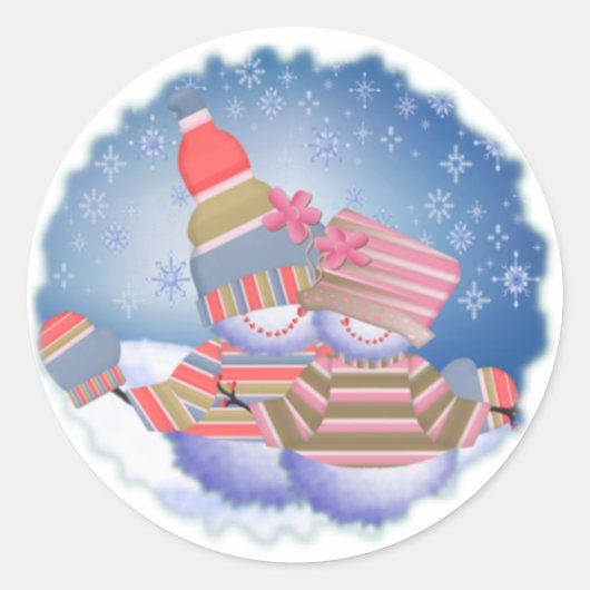 雪だるまカップルのシール ラウンドシール (正面)