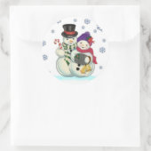 雪だるまカップルのシール ラウンドシール (バッグ)