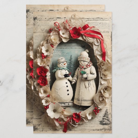 雪だるまカップルのリースクリスマス (正面/裏面)