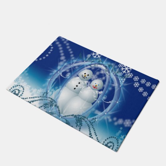 雪だるまカップル冬の結婚式デザインクリスマス ドアマット (アングル)