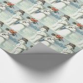 雪だるまカップル冬の雪原 ラッピングペーパー (角)