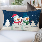 雪だるまカップル名パーソナライズされたクリスマスカスタム ランバークッション