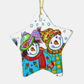 雪だるまカップル セラミックオーナメント (左)