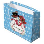雪だるまカップル、初めてのクリスマス ラージペーパーバッグ (裏面アングル)