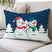 雪だるまカップル 名前入り クリスマス カスタム ランバークッション