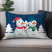雪だるまカップル 名前入り クリスマス カスタム ランバークッション