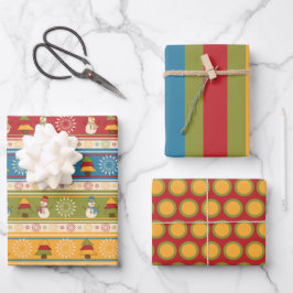 雪だるまカラフルクリスマスラッピング紙セット ラッピングペーパーシート