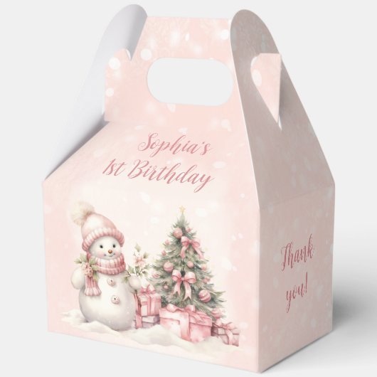 雪だるまガールピンクのクリスマス1st誕生日ラージ フェイバーボックス (裏面)