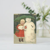 雪だるまガール傘の雪 ポストカード (スタンド正面)