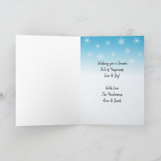 雪だるまキスをすると爪先立ちの雪の女性 カード (内部)