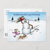 雪だるまキッズホリデーおもしろいハガキを攻撃 シーズンポストカード (正面/裏面)