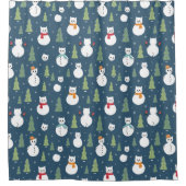 雪だるまキャッツホリデーパターン シャワーカーテン (正面)