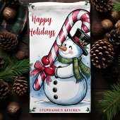 雪だるまキャンディーケーンハッピーホリデーズクリスマス キッチンタオル