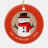 雪だるまキュートクリスマスホリデーパーソナライズされた セラミックオーナメント (裏面)