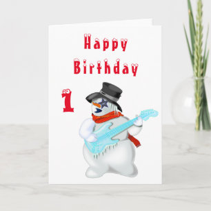 雪だるまギタープレーヤー誕生日カード カード