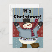 雪だるまクリスマスのグリーティングカード シーズンポストカード (正面/裏面)