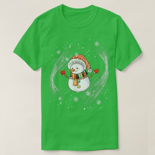 雪だるまクリスマスの渦巻く雪の冬 Tシャツ (デザイン正面)
